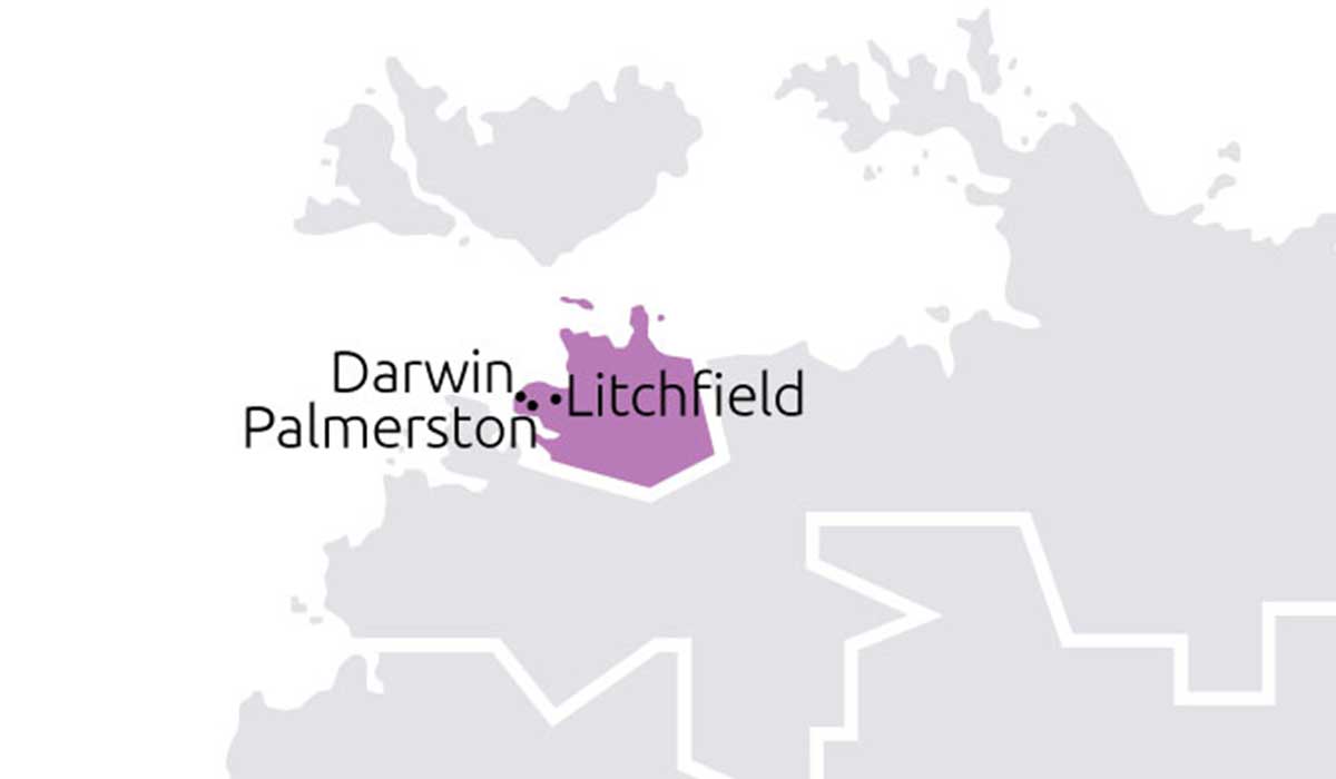 Boundaries and towns that Darwin, Palmerston and Litchfield TBC service.