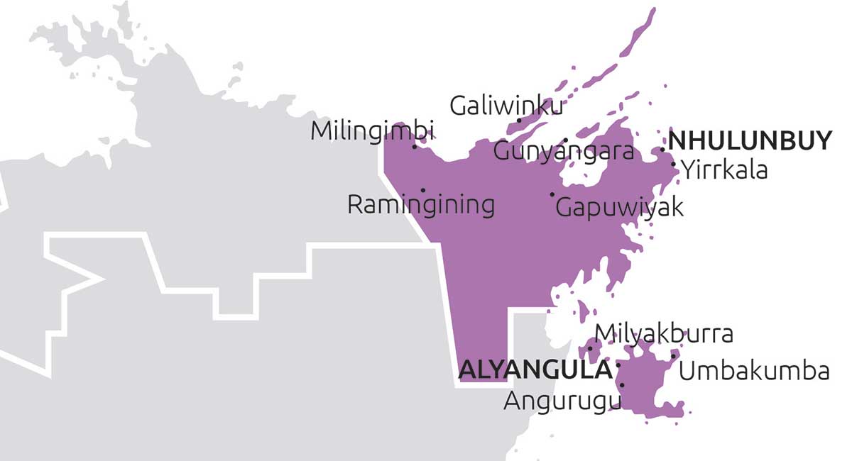 Boundaries and towns that East Arnhem TBC service.