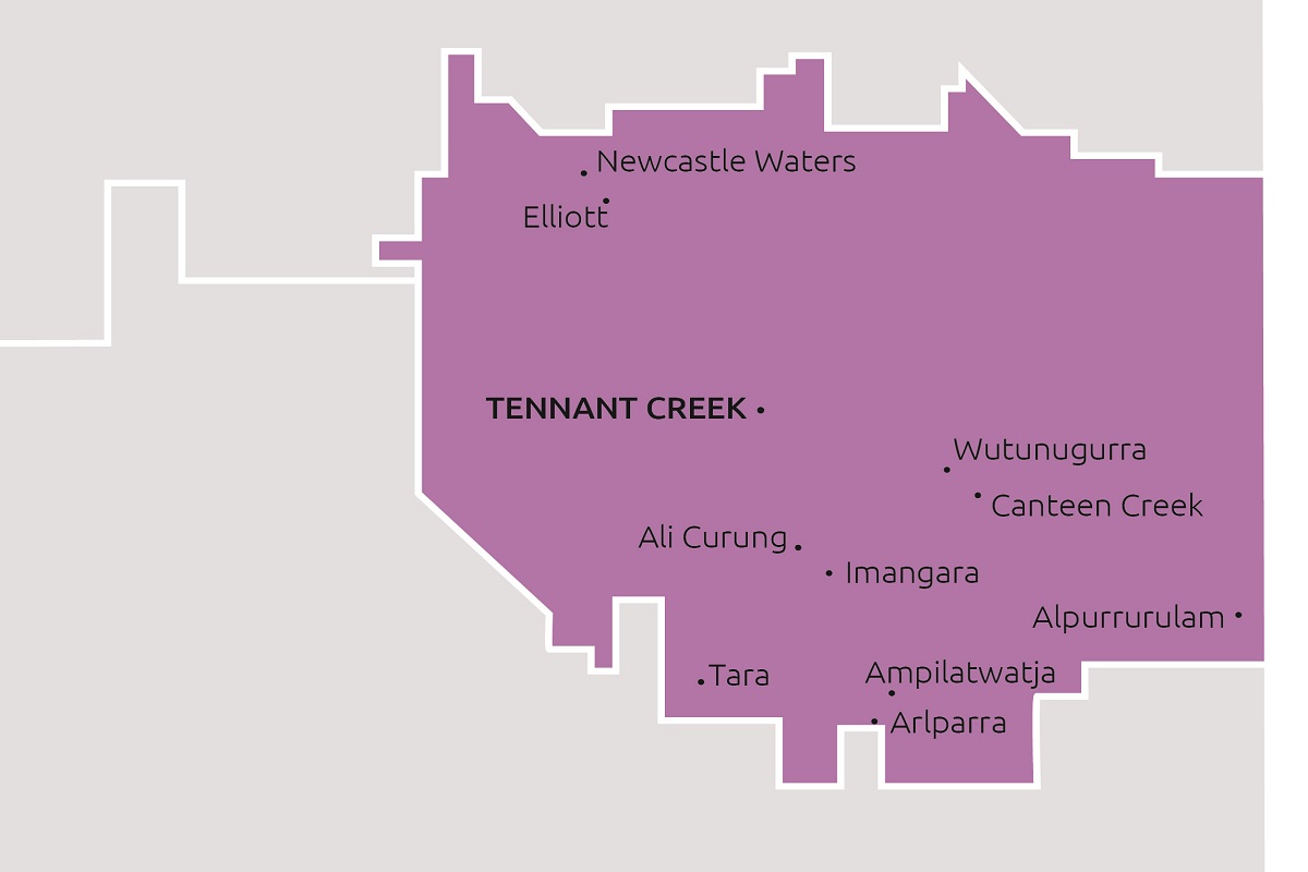 Boundaries and towns that Barkly TBC service.