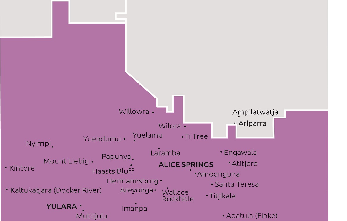 Boundaries and towns that Central Australia TBC service.